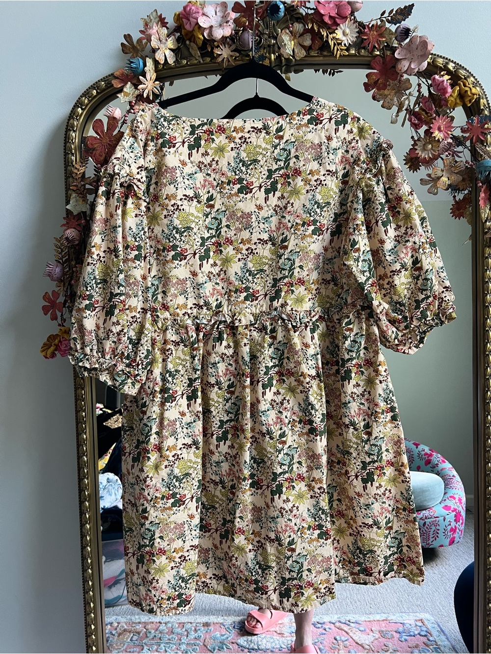 Floral Square-Neck Mini Dress in Cream - Picture 2 of 11